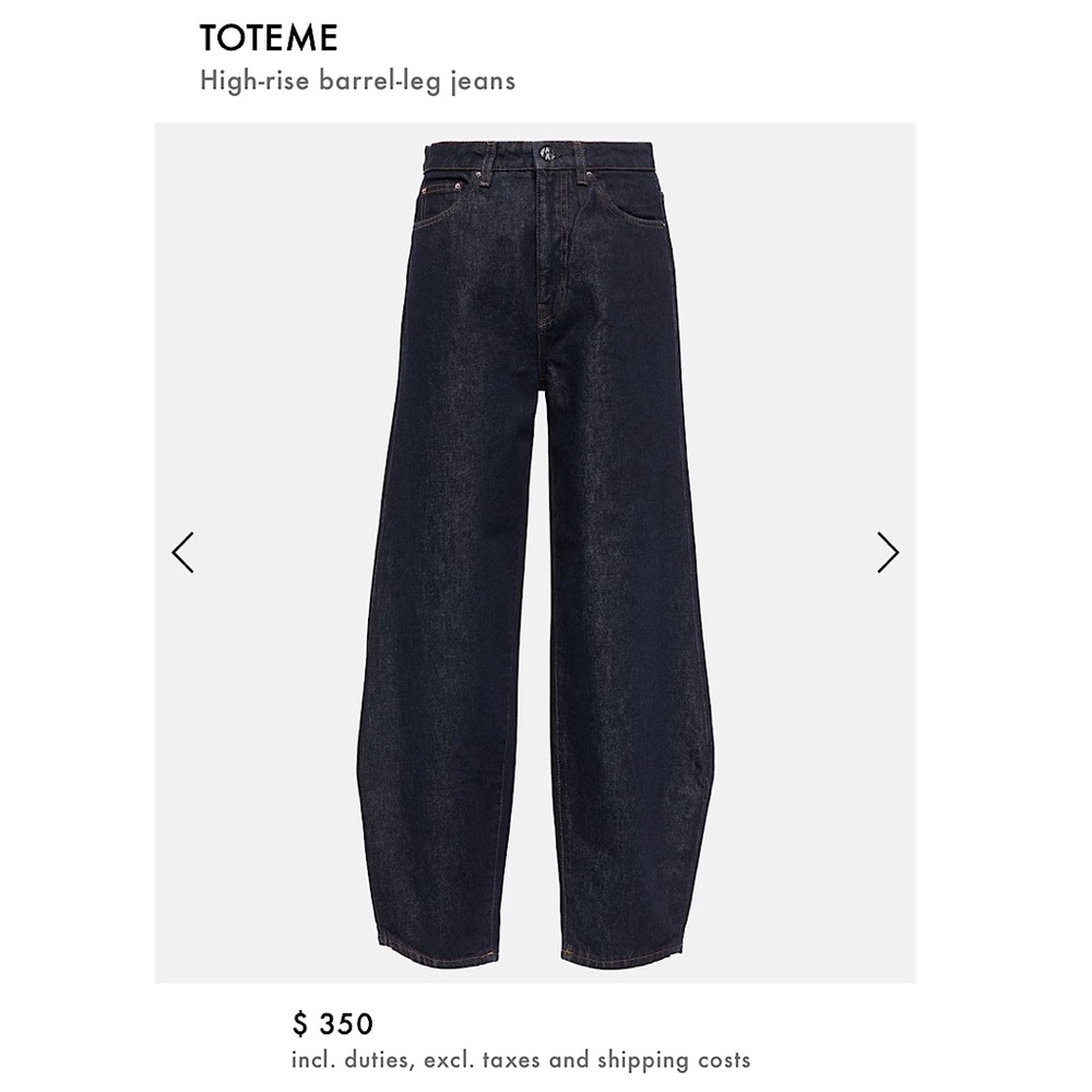 🆕 TOTEME—High-Rise Barrell-Leg Dark Blue Jeans / 30 X 32